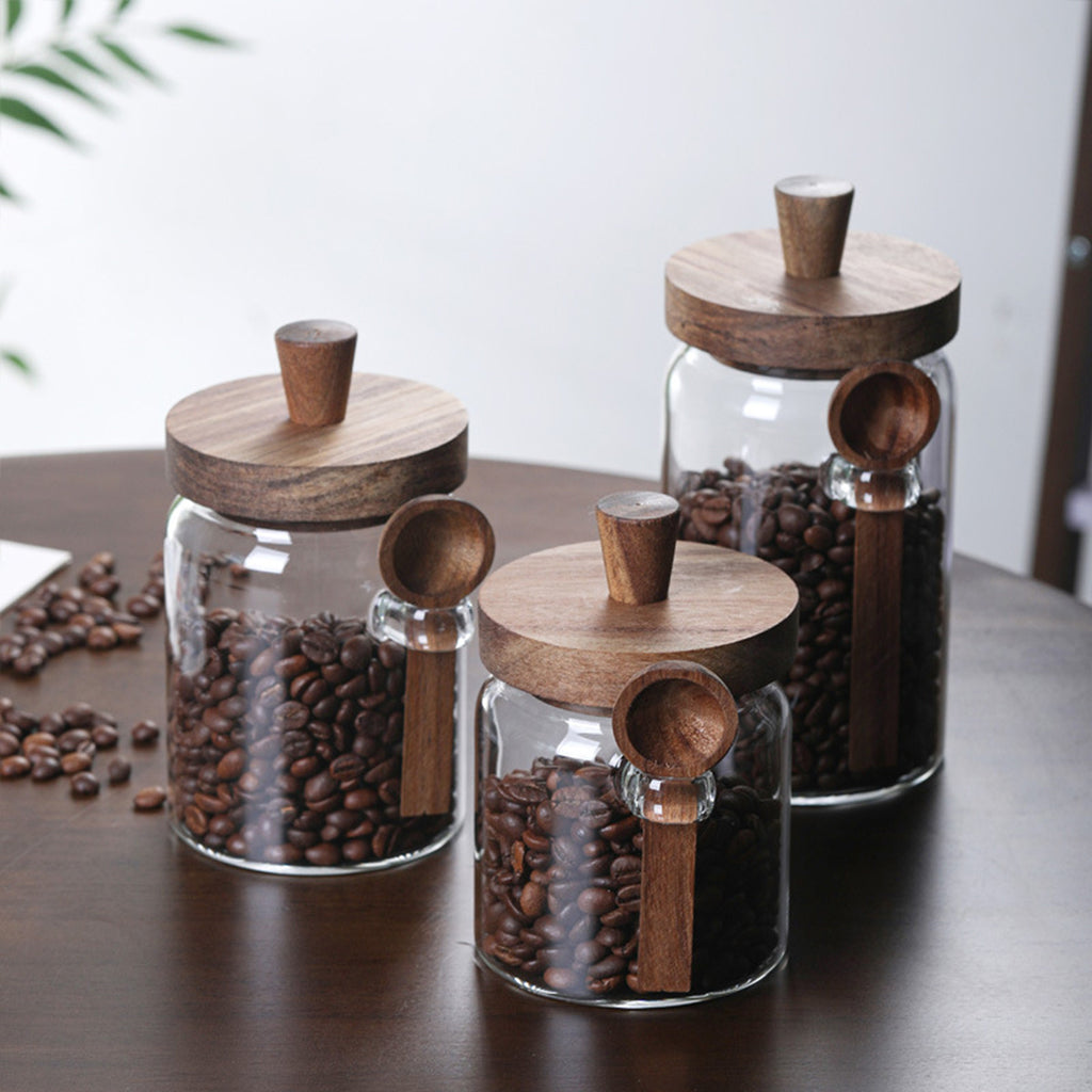 3Pcs Glass Coffee Jars With Spoons