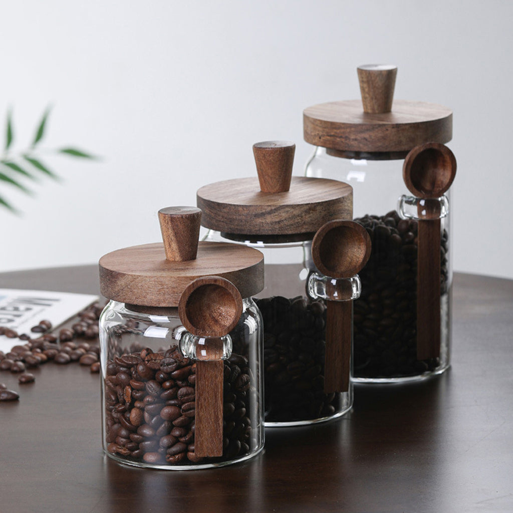3Pcs Glass Coffee Jars With Spoons