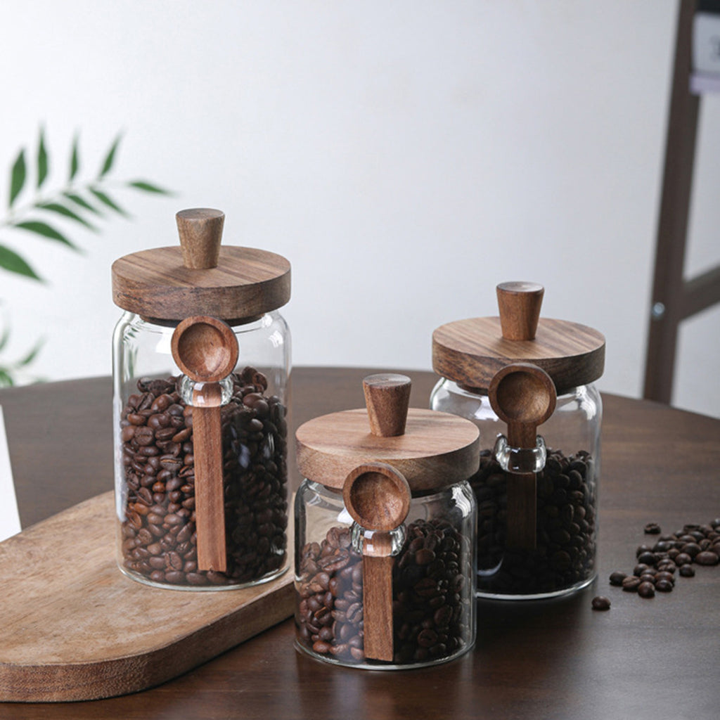 3Pcs Glass Coffee Jars With Spoons