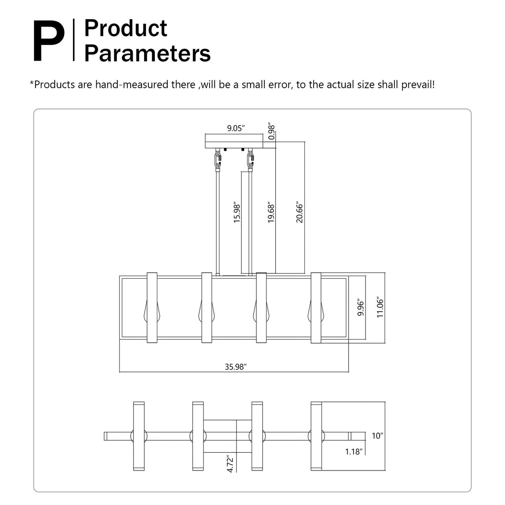 Rustic Wood And Black Metal Rectangular Chandelier