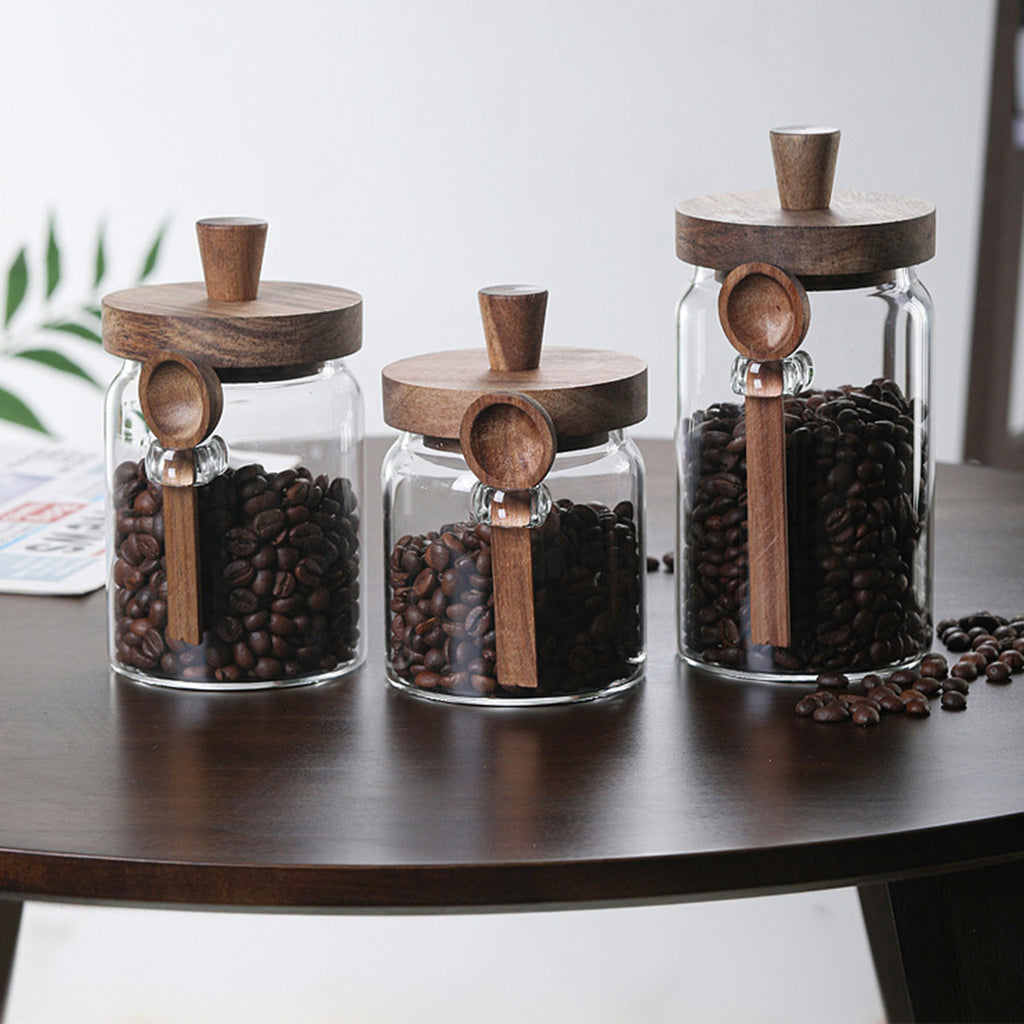 3Pcs Glass Coffee Jars With Spoons